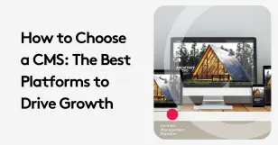How to choose a CMS guide with computer and mobile showing architecture website