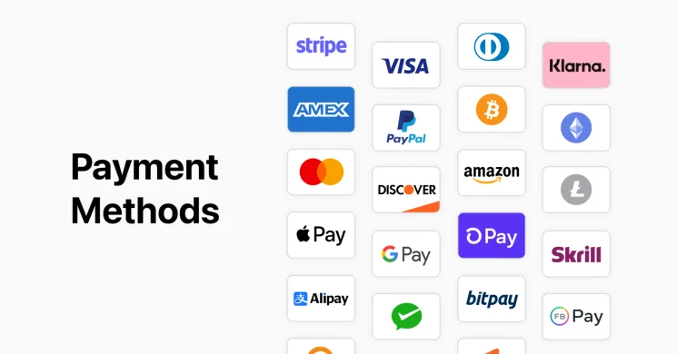 Various payment method icons including Visa, Mastercard, and PayPal.