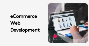Person using laptop for ecommerce web development with online shop displayed.