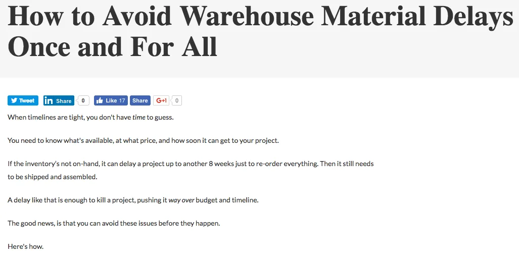 How to avoid warehouse material delays guide with social sharing buttons.