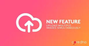 Cloud upload icon with text about new feature for multiple image uploads.