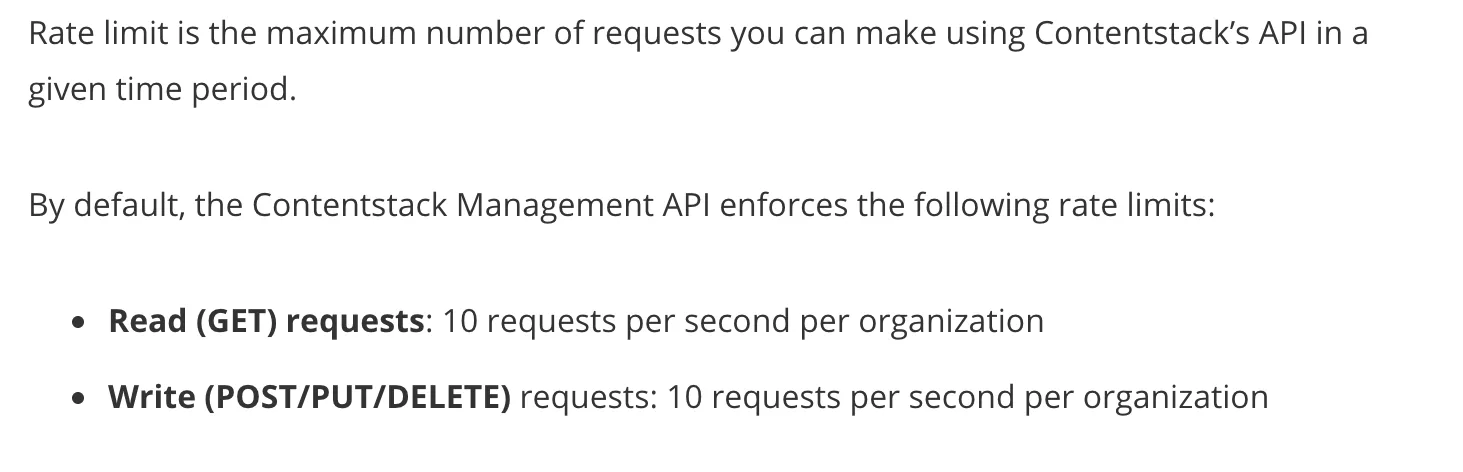 Contentstack API rate limits for read and write requests