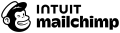 Black and white Intuit Mailchimp logo with monkey mascot.