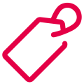 Red abstract design of a price tag icon on a black background.