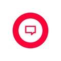 Red chat bubble icon inside a red circle on a white background.